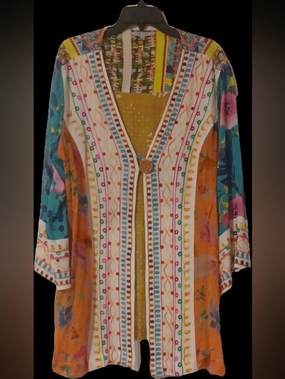 John Mark Multi-Color Printed Open-Front Kimono